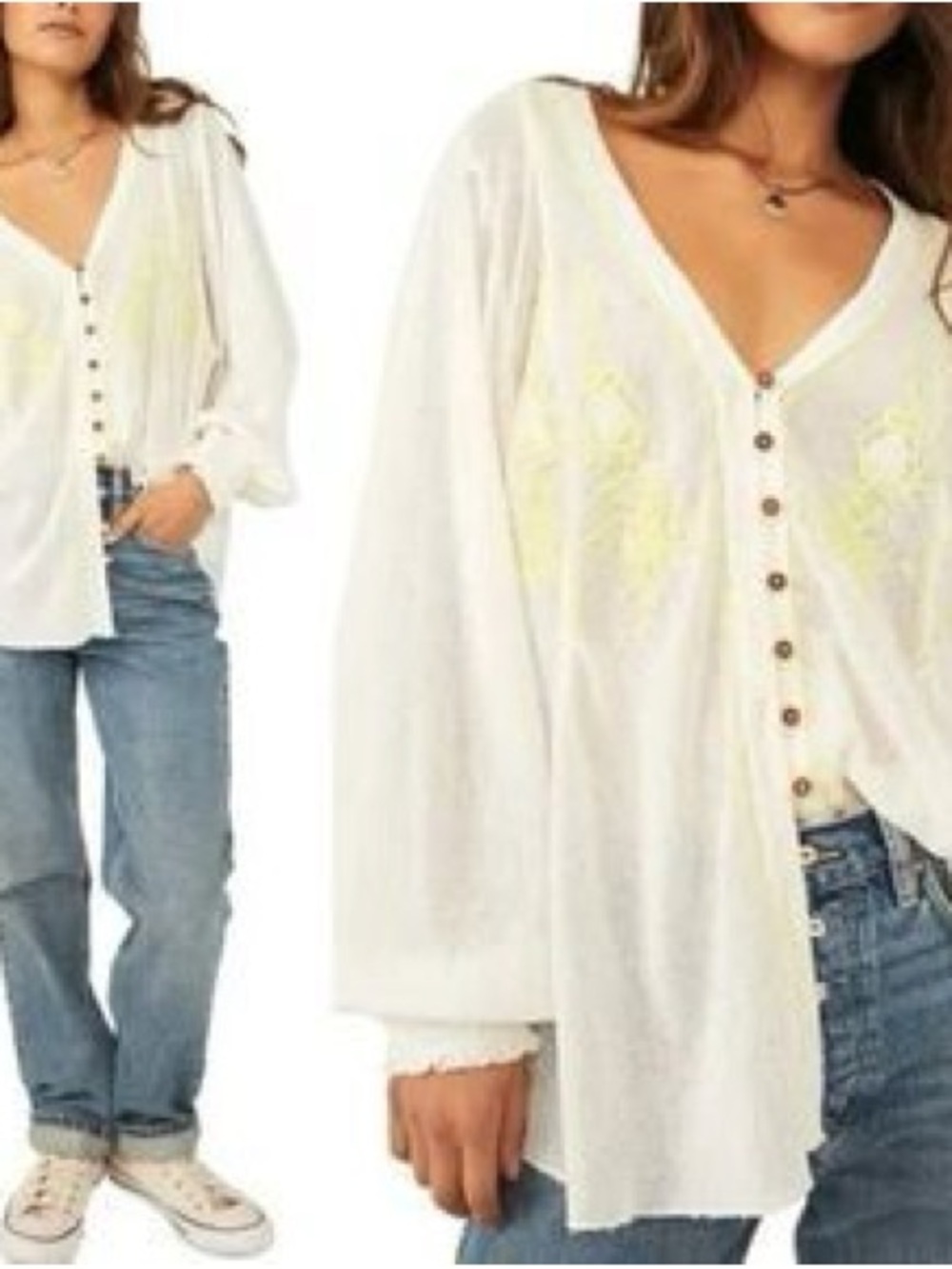 Free People Margie embroidered cotton button up
